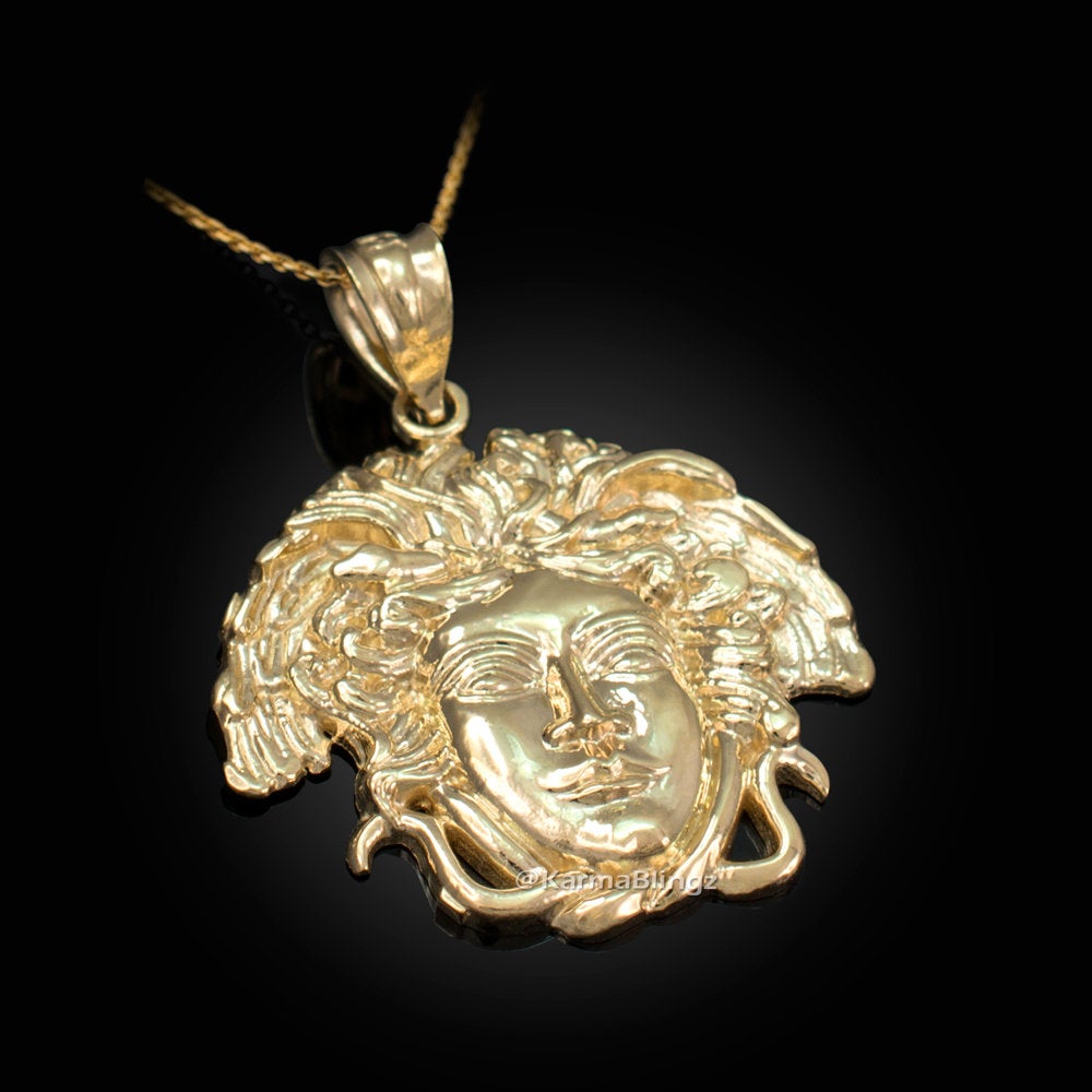 Yellow Gold Medusa Charm Necklace (10k, 14k,) Karma Blingz