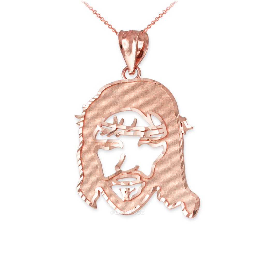 Rose Gold Jesus Face DC Charm Necklace (10k, 14k,) Karma Blingz