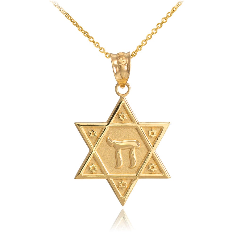 Gold Star of David Chai Pendant Necklace (yellow, white, rose gold, 10k, 14k) Karma Blingz