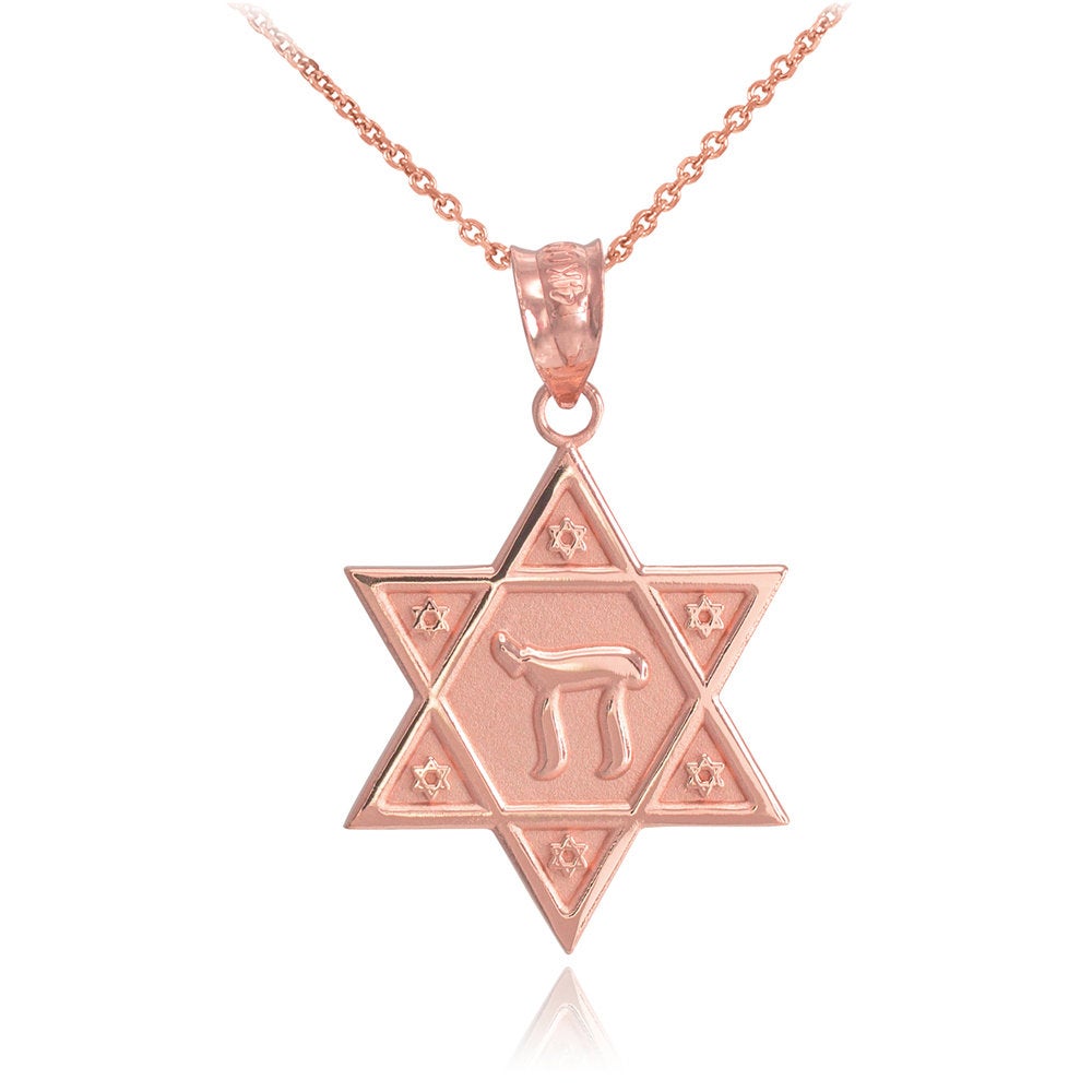 Gold Star of David Chai Pendant Necklace (yellow, white, rose gold, 10k, 14k) Karma Blingz