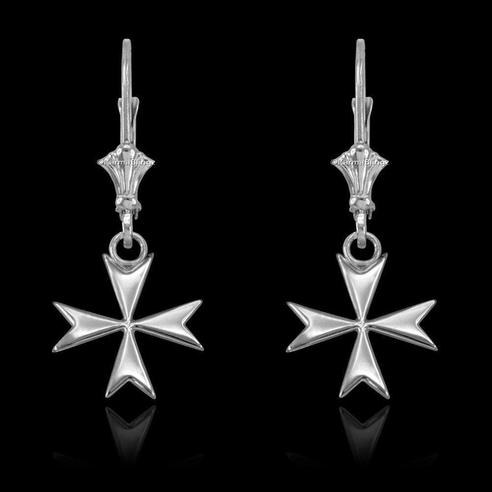 Sterling Silver Maltese Cross Earrings Karma Blingz