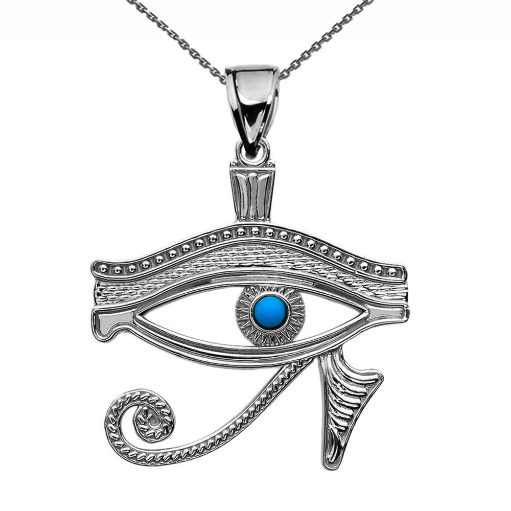 Sterling Silver Egyptian Eye Of Horus Turquoise Pendant Necklace Karma Blingz