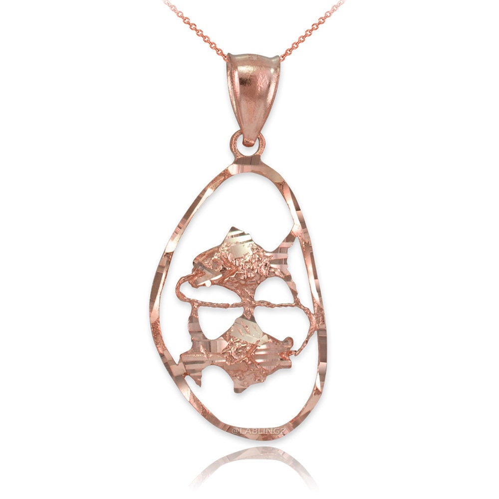 Gold Pisces Zodiac Sign DC Pendant Necklace (yellow, white, rose gold, 10K, 14K) Karma Blingz