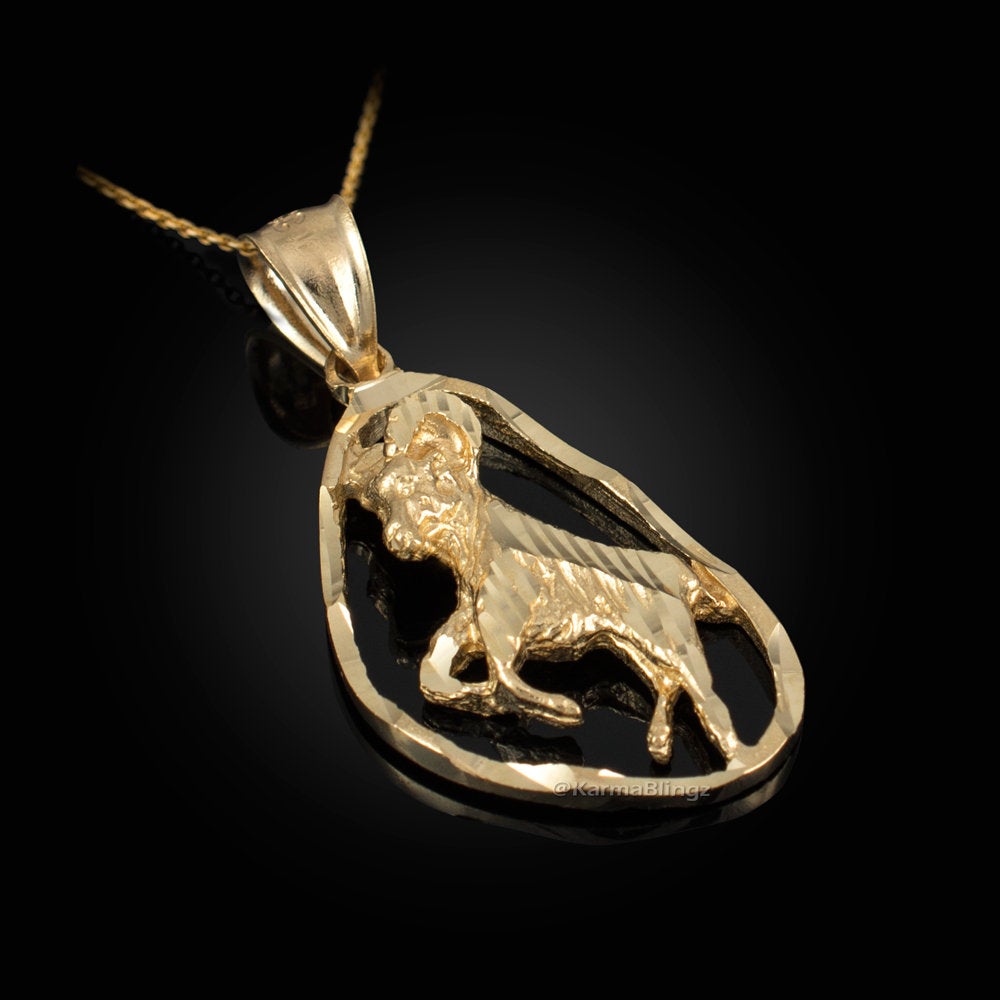 Gold Aries Zodiac Sign DC Pendant Necklace (yellow, white, rose gold, 10K, 14K) Karma Blingz