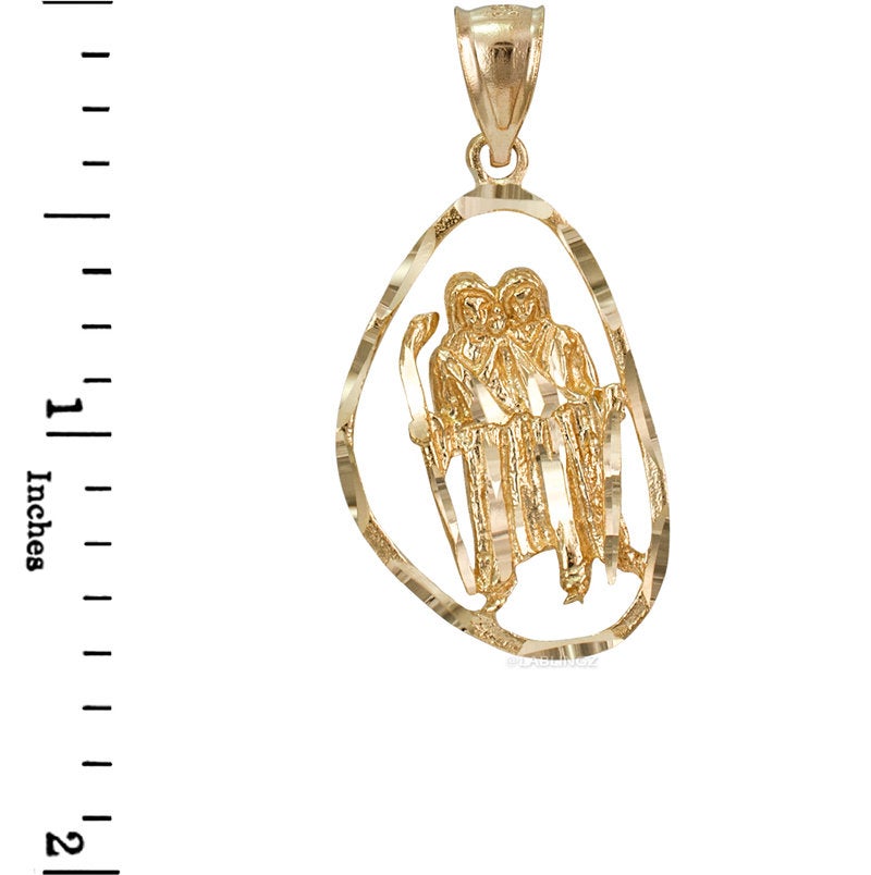 Gold Gemini Zodiac Sign DC Pendant Necklace (yellow, white, rose gold, 10K, 14K) Karma Blingz