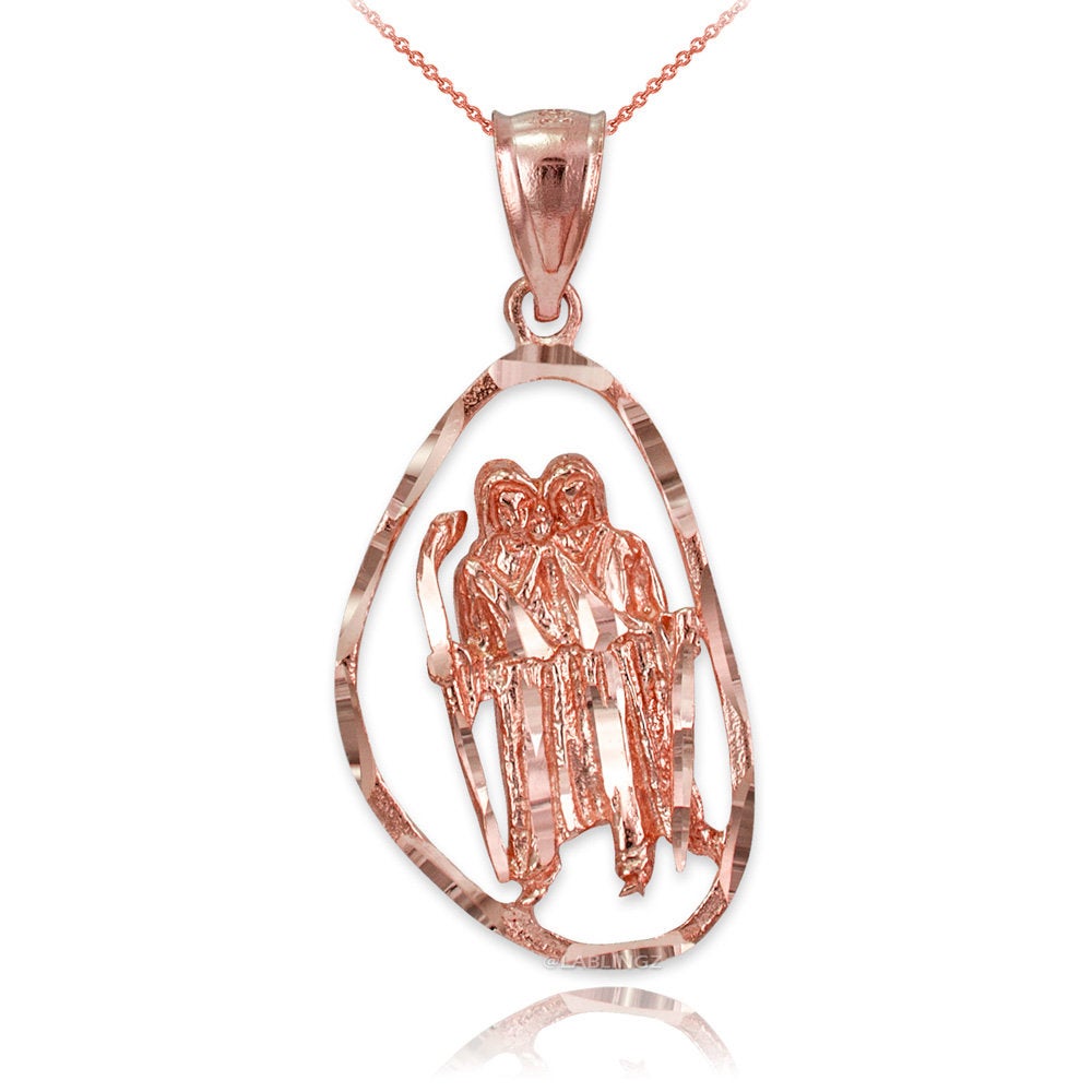 Gold Gemini Zodiac Sign DC Pendant Necklace (yellow, white, rose gold, 10K, 14K) Karma Blingz