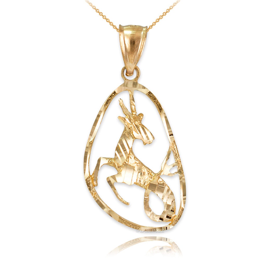 Gold Capricorn Zodiac Sign DC Pendant Necklace (yellow, white, rose gold, 10K, 14K) Karma Blingz