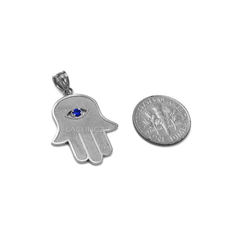 Gold Hamsa Blue CZ Evil Eye Pendant Necklace (10k, 14k, yellow, white, rose gold) Karma Blingz