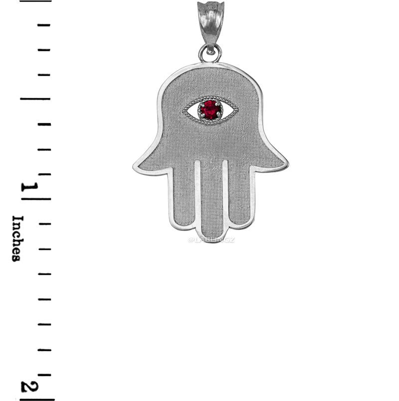 Sterling Silver Hamsa Red CZ Evil Eye Pendant Necklace Karma Blingz