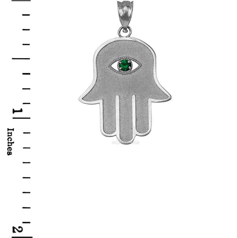 Sterling Silver Hamsa Green CZ Evil Eye Pendant Necklace Karma Blingz