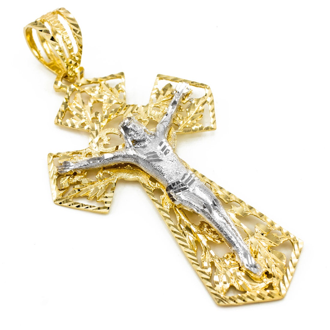 Two-tone Gold Mens Extra Large Crucifix Cross DC Pendant (yellow, white, rose gold, 10k, 14k) Karma Blingz