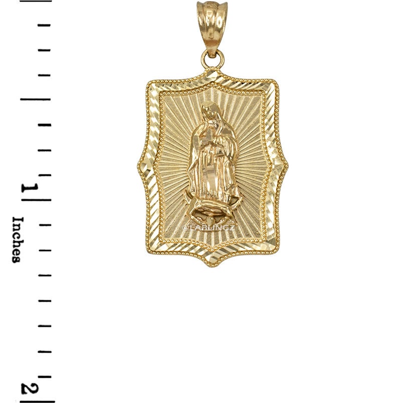 Our Lady of Guadalupe Yellow Gold DC Pendant Necklace (10k, 14k) Karma Blingz