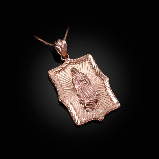 Our Lady of Guadalupe Rose Gold DC Pendant Necklace (10k, 14k) Karma Blingz