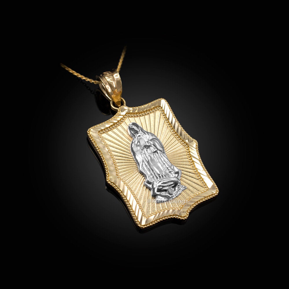 Two-Tone Yellow & White Gold Guadalupe DC Pendant Necklace (10k, 14k) Karma Blingz