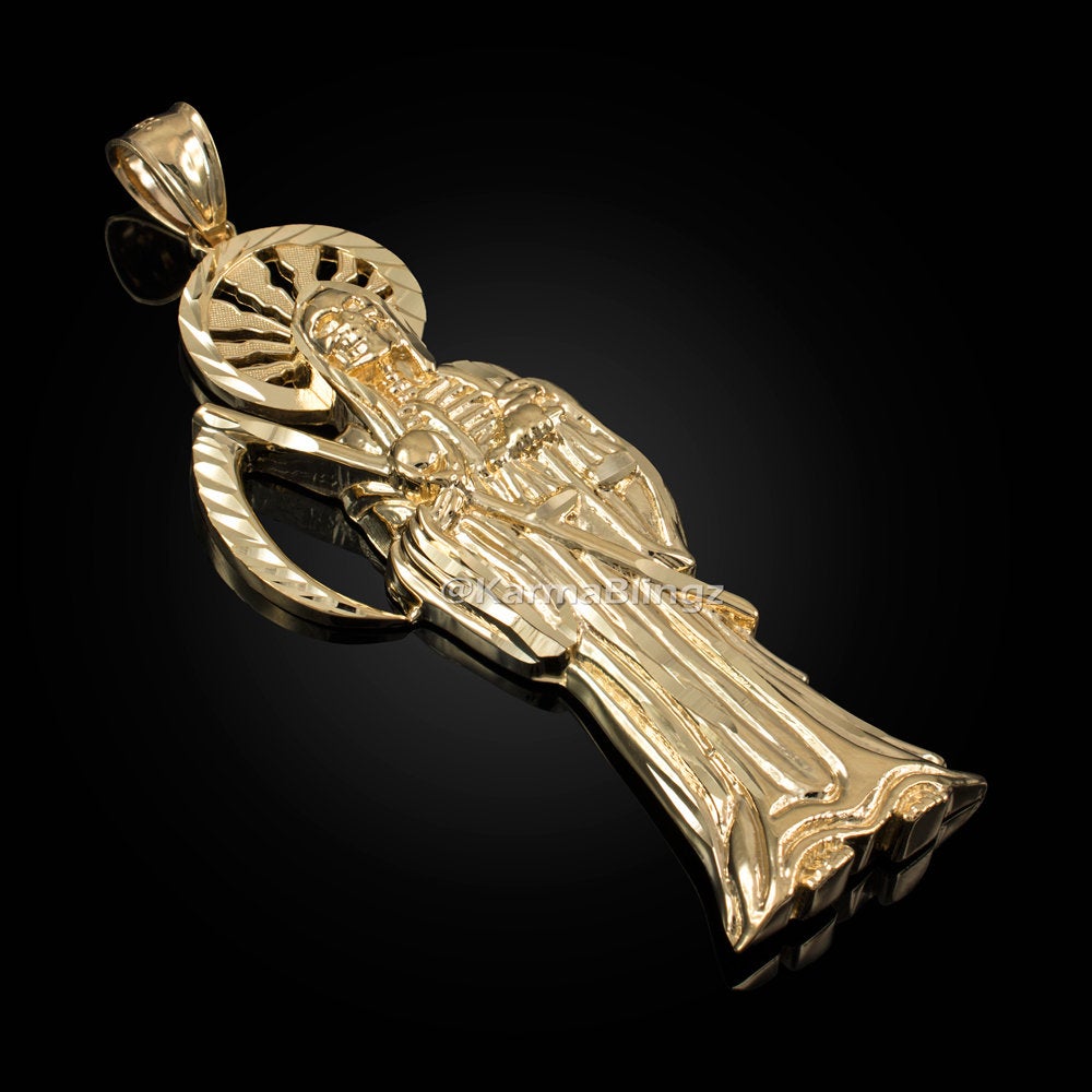 Gold Santa Muerte DC Pendant (yellow, white, rose gold, 10k, 14k) Karma Blingz
