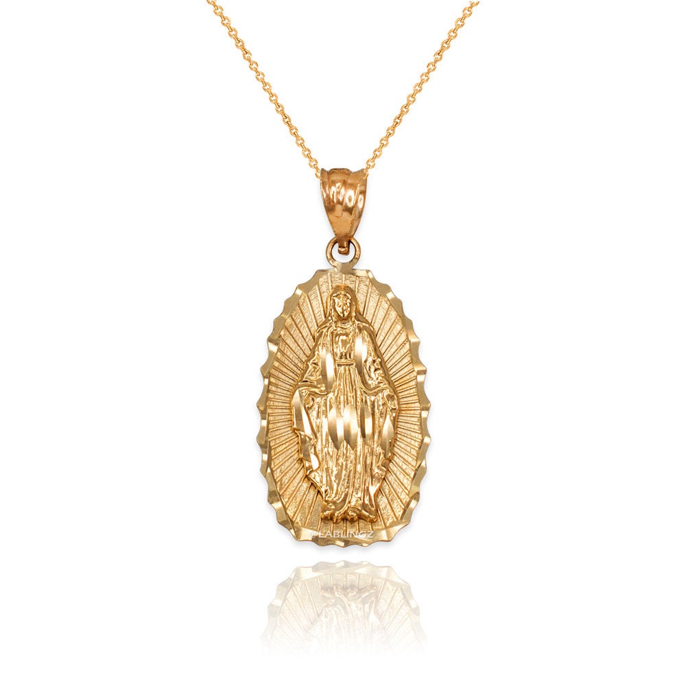 Yellow Gold Lady Guadalupe DC Pendant Necklace (10k, 14k) Karma Blingz