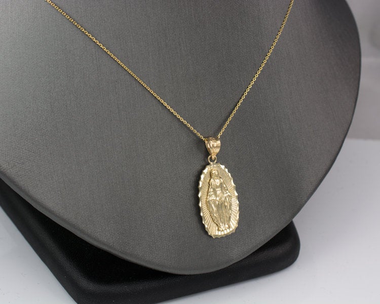 Yellow Gold Lady Guadalupe DC Pendant Necklace (10k, 14k) Karma Blingz