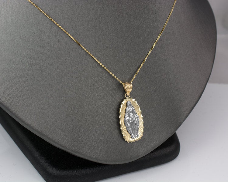 Two-Tone Yellow & White Gold Guadalupe DC Pendant Necklace (10k, 14k) Karma Blingz