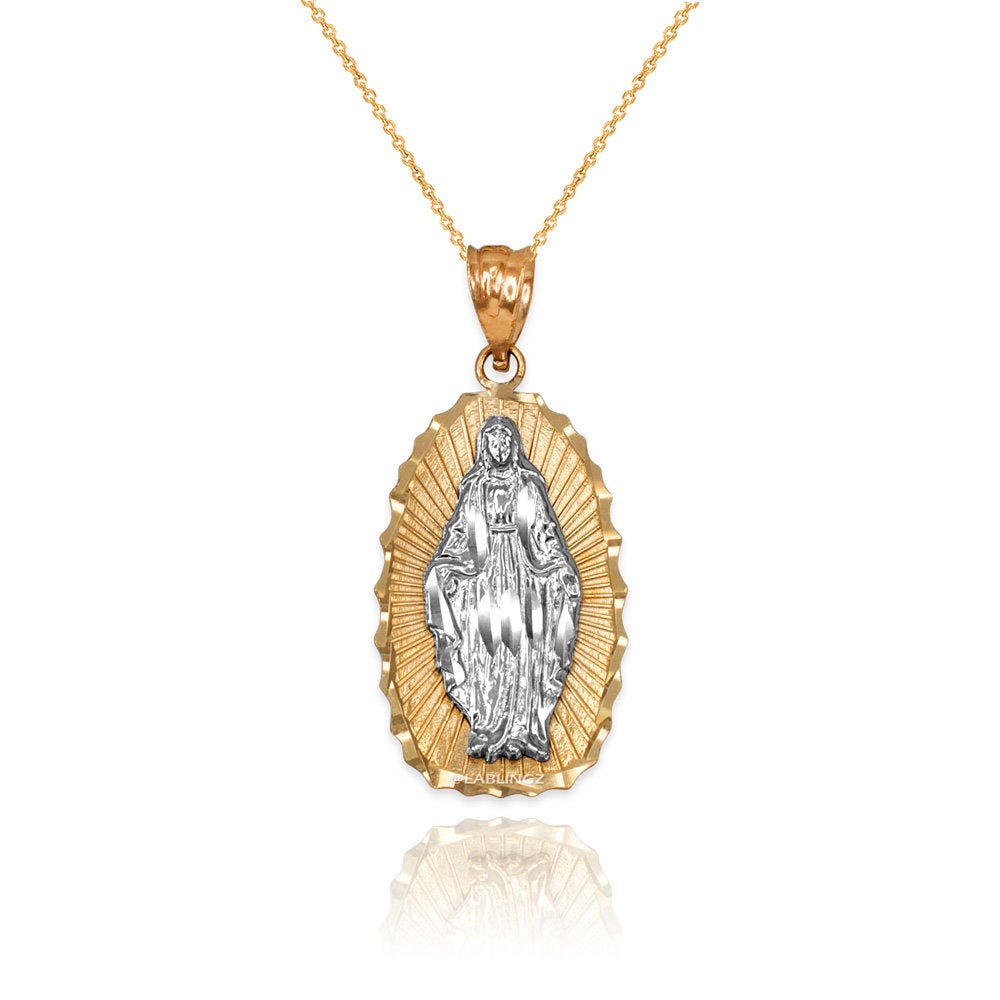 Two-Tone Yellow & White Gold Guadalupe DC Pendant Necklace (10k, 14k) Karma Blingz