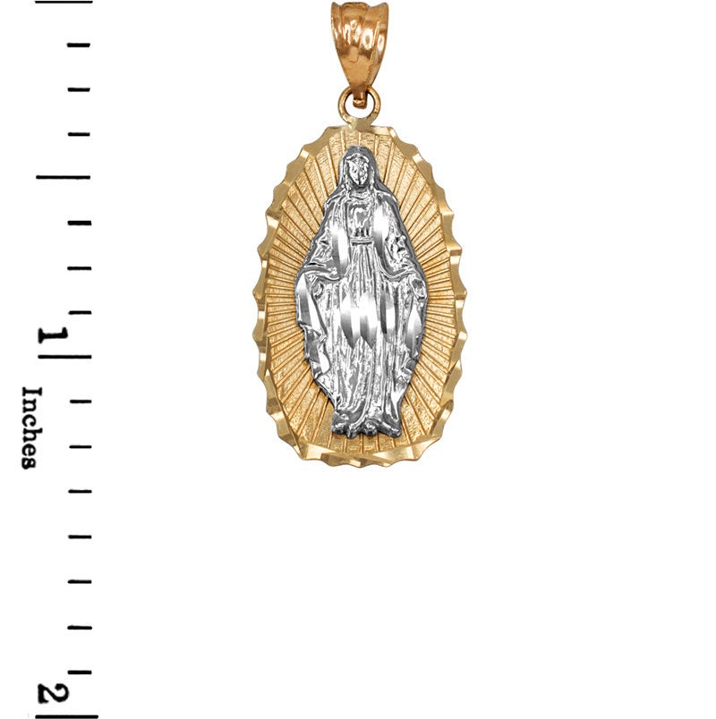 Two-Tone Yellow & White Gold Guadalupe DC Pendant Necklace (10k, 14k) Karma Blingz