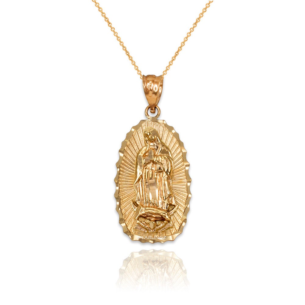 Yellow Gold Our Lady of Guadalupe DC Pendant Necklace (10k, 14k) Karma Blingz