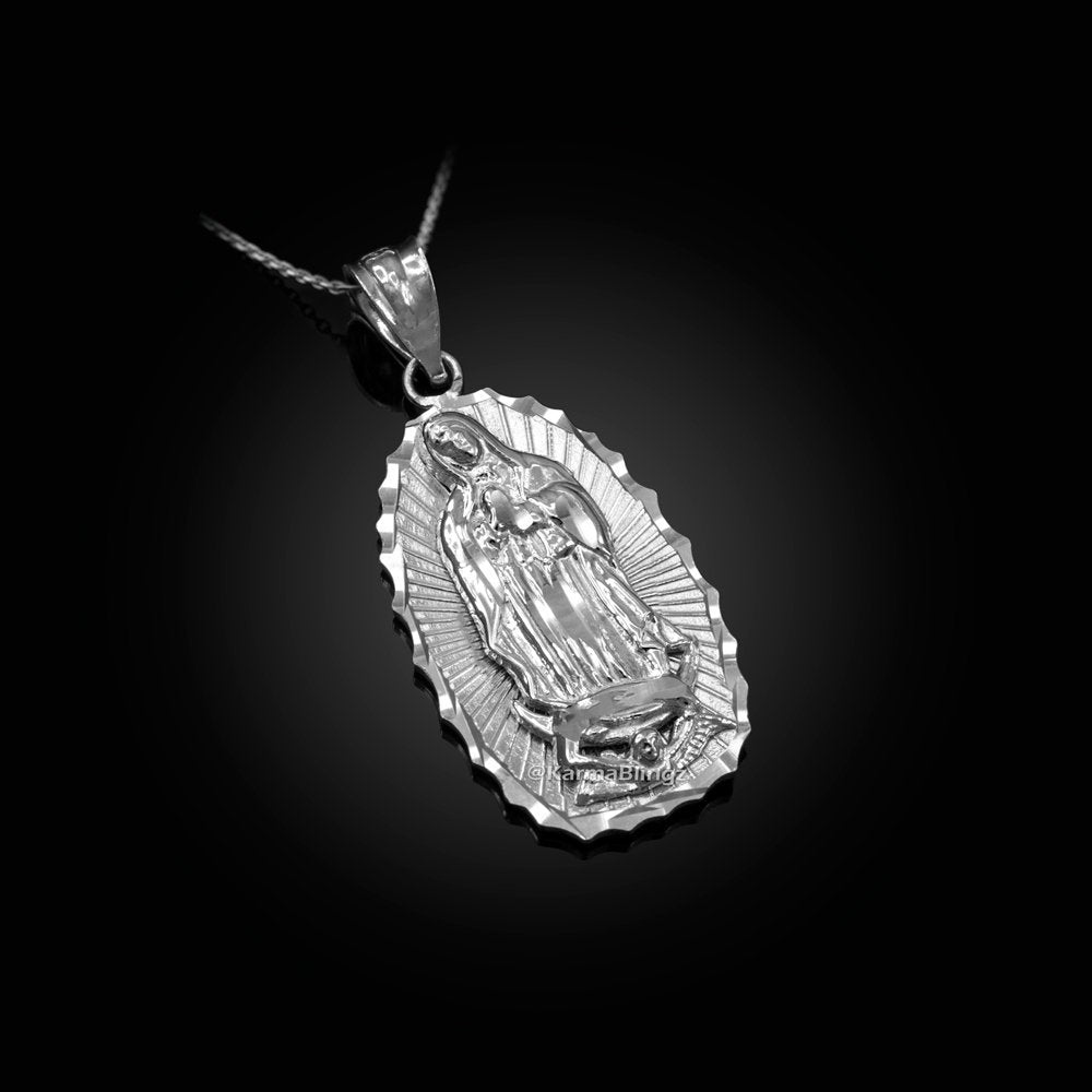 White Gold Our Lady of Guadalupe DC Pendant Necklace (10k, 14k) Karma Blingz