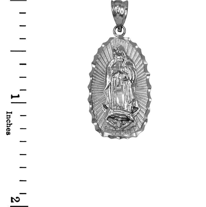 White Gold Our Lady of Guadalupe DC Pendant Necklace (10k, 14k) Karma Blingz