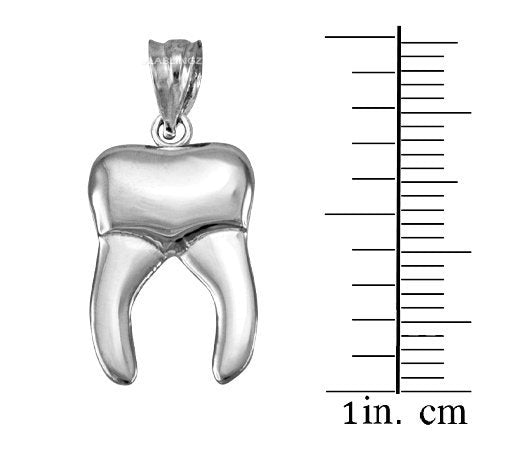 Polished Sterling Silver Molar Tooth Dental Charm Necklace Karma Blingz