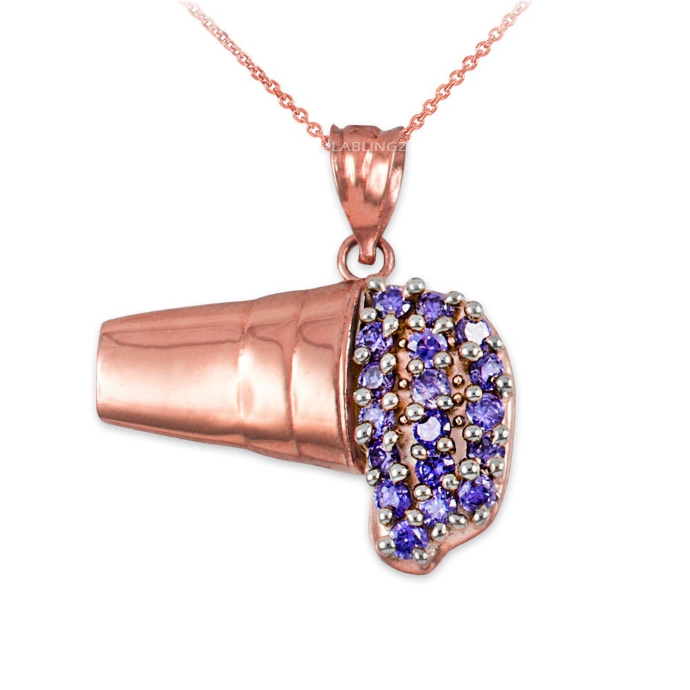 Gold Lean Drink Purple CZ Hip-Hop Pendant Necklace (10K, 14K, yellow, white, rose gold) Karma Blingz
