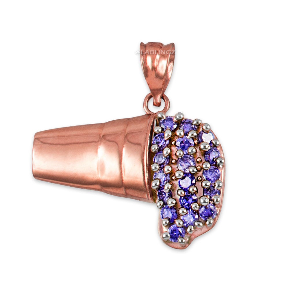 Gold Lean Drink Purple CZ Hip-Hop Pendant Necklace (10K, 14K, yellow, white, rose gold) Karma Blingz