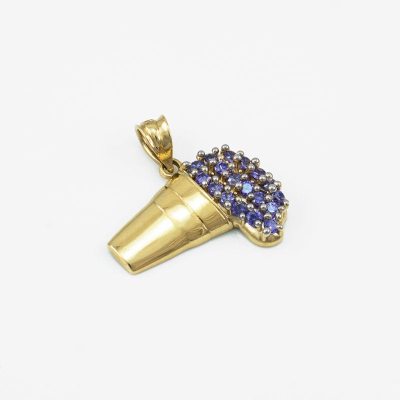 Gold Lean Drink Purple CZ Hip-Hop Pendant Necklace (10K, 14K, yellow, white, rose gold) Karma Blingz