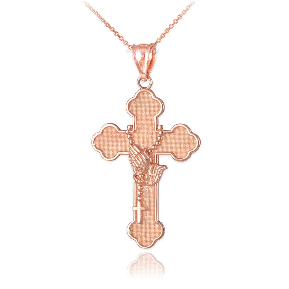 Gold Rosary Cross Prayer Pendant Necklace (10k, 14k, yellow, white, rose gold, two-tone gold) Karma Blingz
