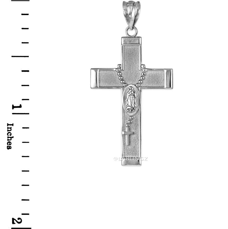 Gold Guadalupe Cross Rosary Pendant Necklace (10k, 14k, yellow, white, rose gold, two-tone gold) Karma Blingz