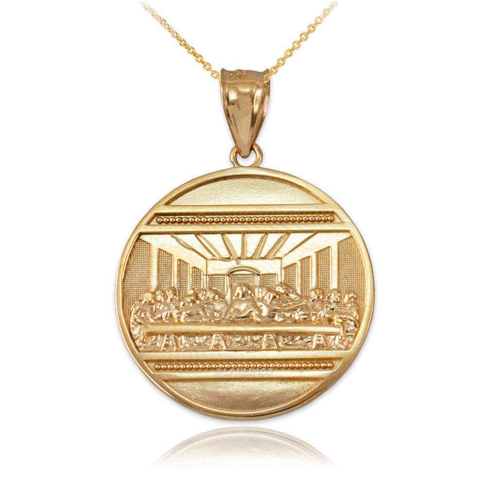 Gold Last Supper Medallion Pendant Necklace (10K, 14K, yellow, white, rose gold) Karma Blingz