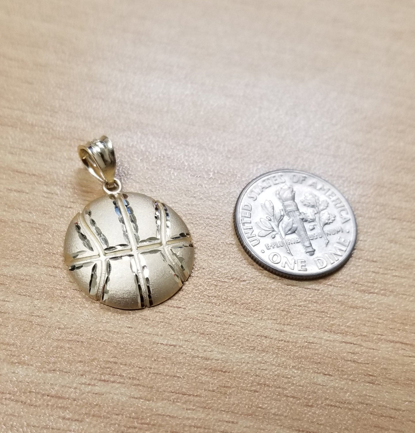 Gold Basketball Satin DC Pendant Necklace (10K, 14K, yellow, white, rose gold) Karma Blingz