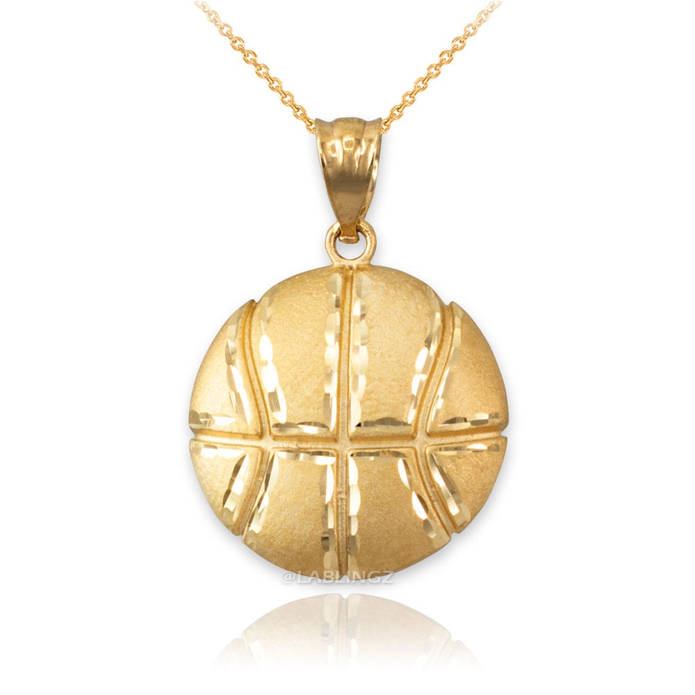 Gold Basketball Satin DC Pendant Necklace (10K, 14K, yellow, white, rose gold) Karma Blingz