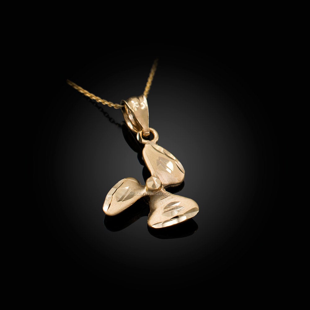 Gold Satin DC Rotor Propeller Charm Necklace (10K, 14K, yellow, white, rose gold) Karma Blingz