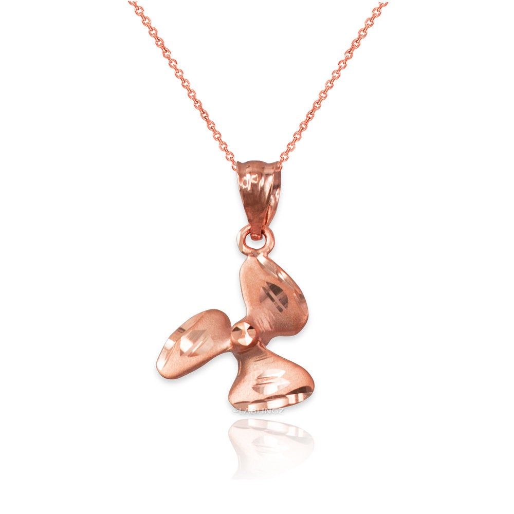 Gold Satin DC Rotor Propeller Charm Necklace (10K, 14K, yellow, white, rose gold) Karma Blingz