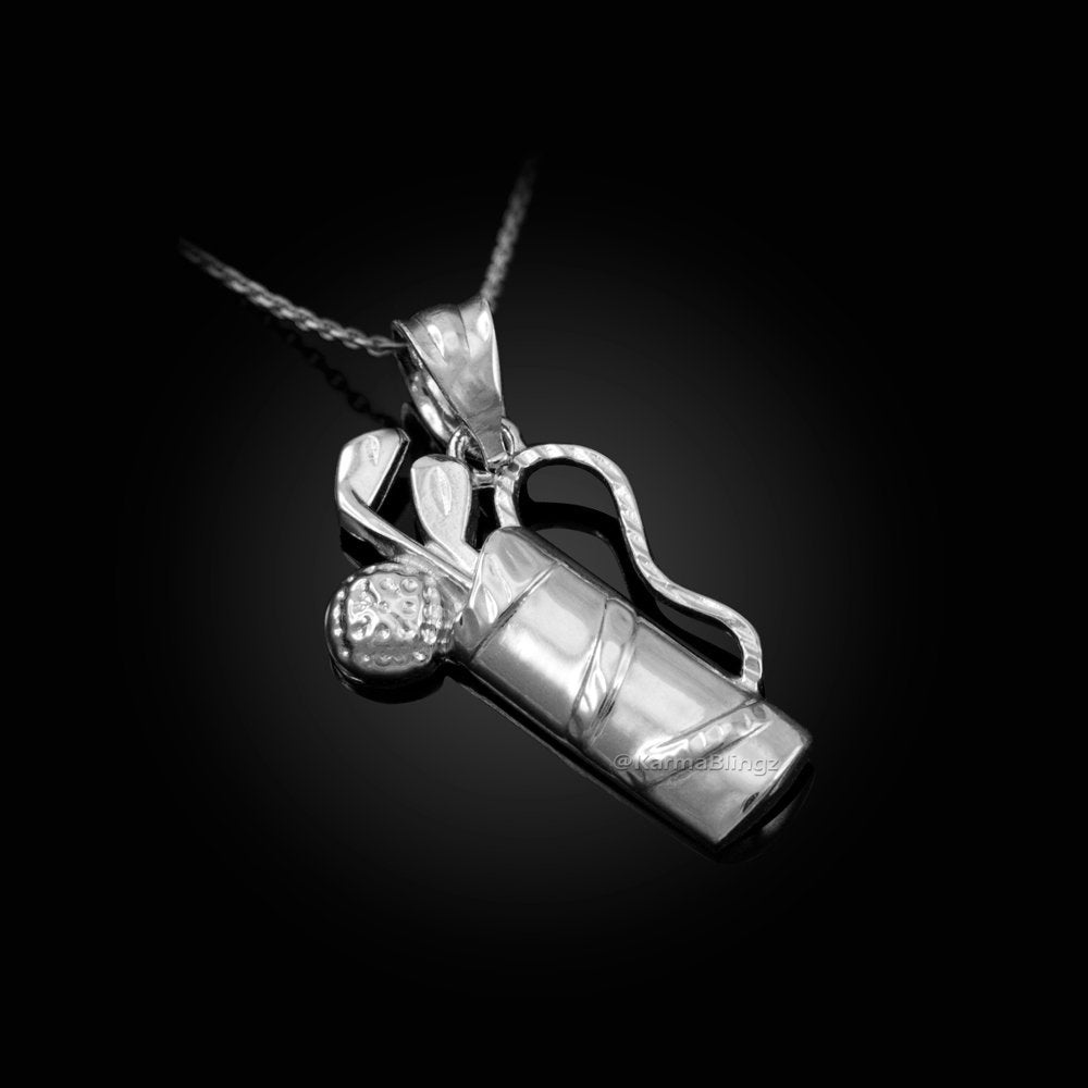Polished Sterling Silver Golf Bag Pendant Necklace Karma Blingz