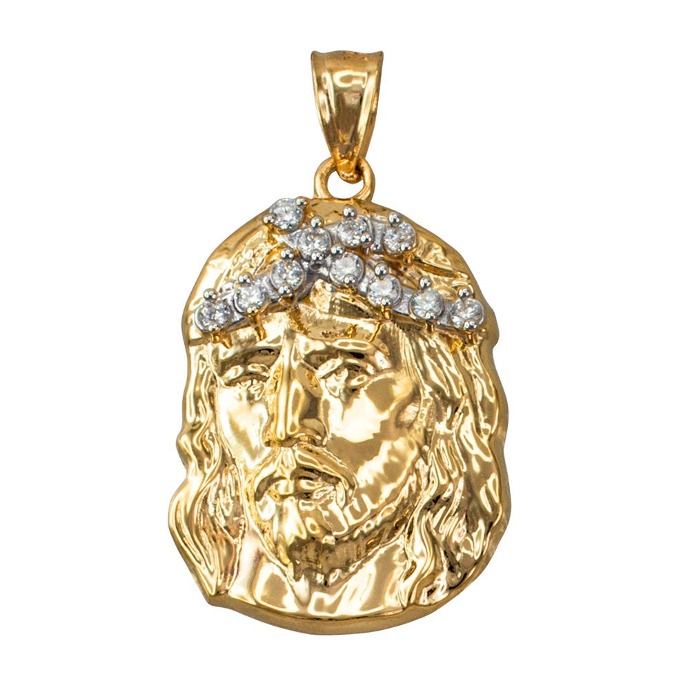 Gold Jesus Face CZ Pendant (small, large, 10k, 14k, yellow, white, rose gold) Karma Blingz