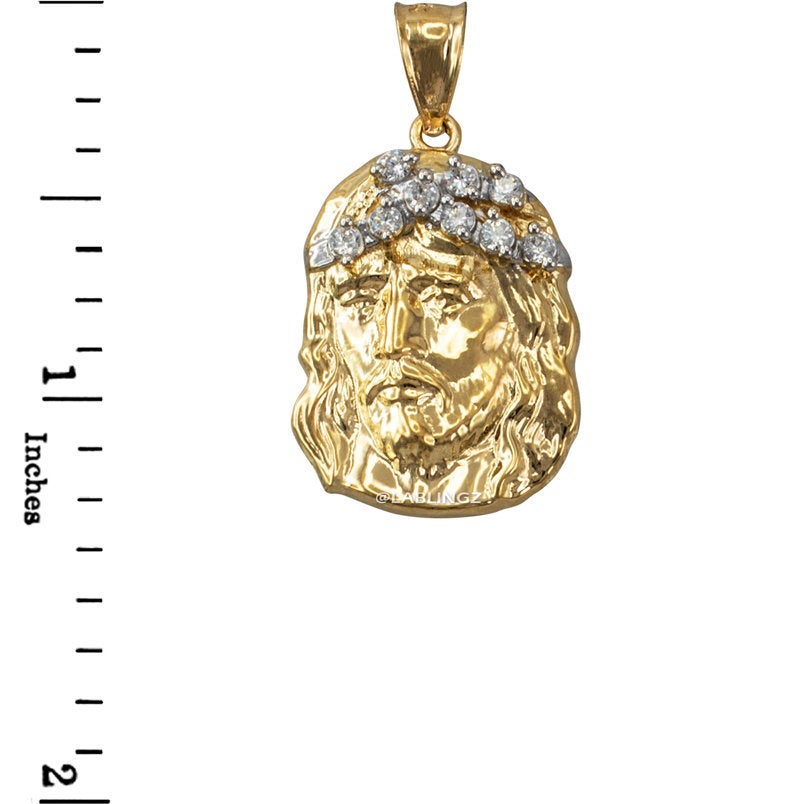 Gold Jesus Face CZ Charm Necklace (10K, 14K, yellow, white, rose gold) Karma Blingz