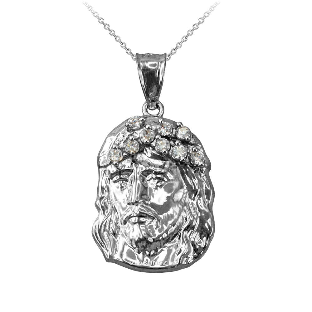 Gold Jesus Face CZ Charm Necklace (10K, 14K, yellow, white, rose gold) Karma Blingz
