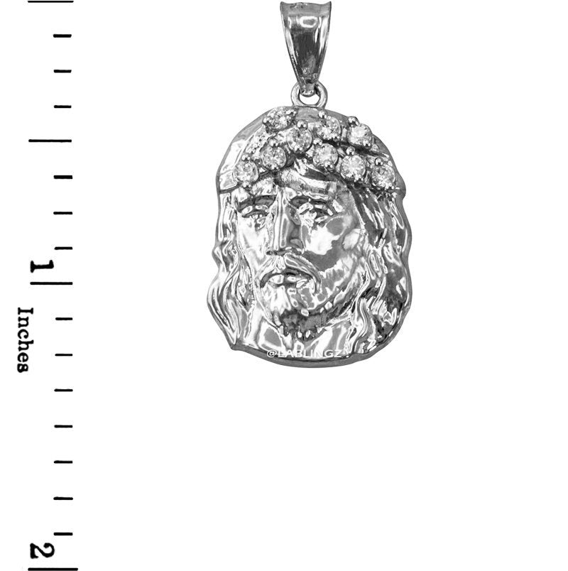 Sterling Silver Jesus Face CZ Charm Necklace Karma Blingz