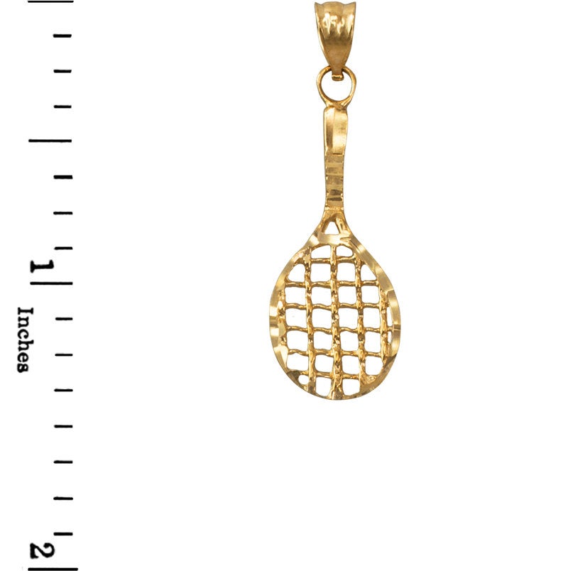 Gold Tennis Racket DC Pendant Necklace (10K, 14K, yellow, white, rose gold) Karma Blingz