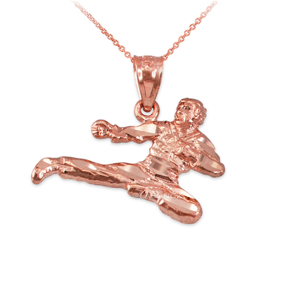 Gold Karate Kick DC Charm Necklace (10K, 14K, yellow, white, rose gold) Karma Blingz