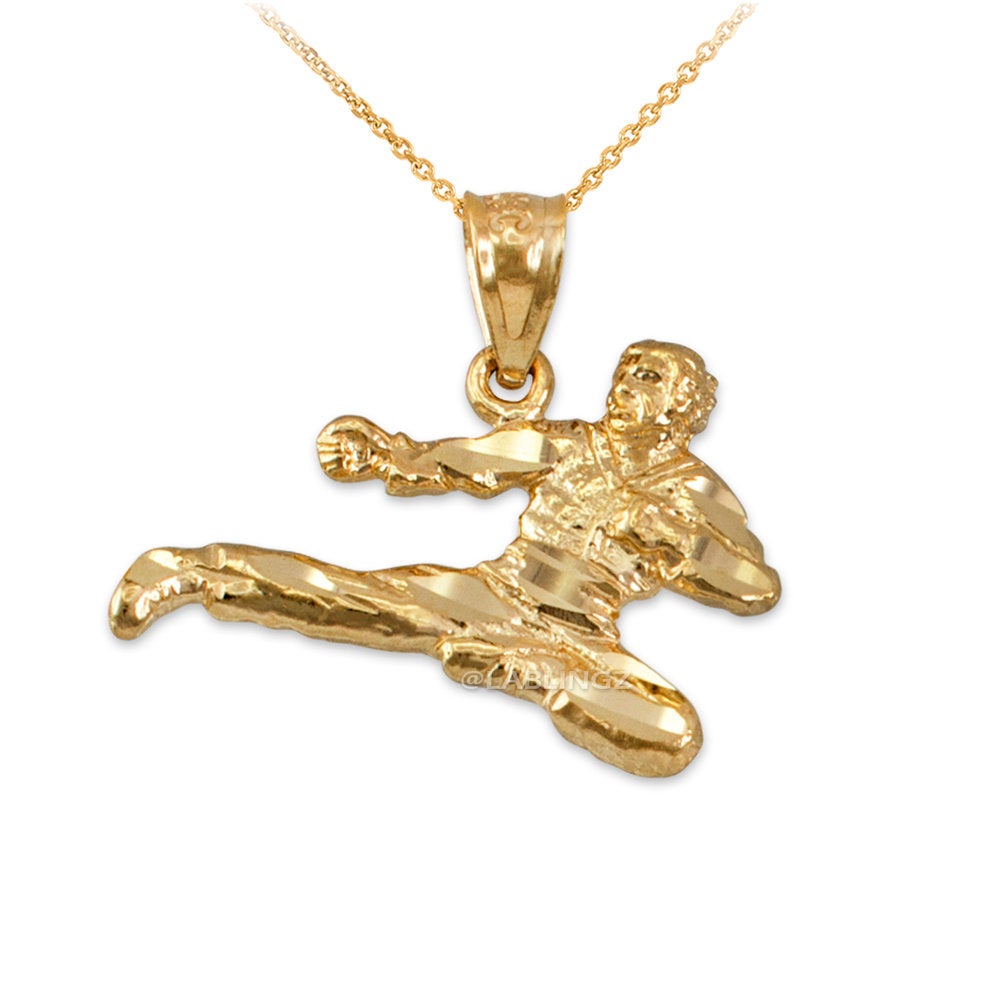 Gold Karate Kick DC Charm Necklace (10K, 14K, yellow, white, rose gold) Karma Blingz