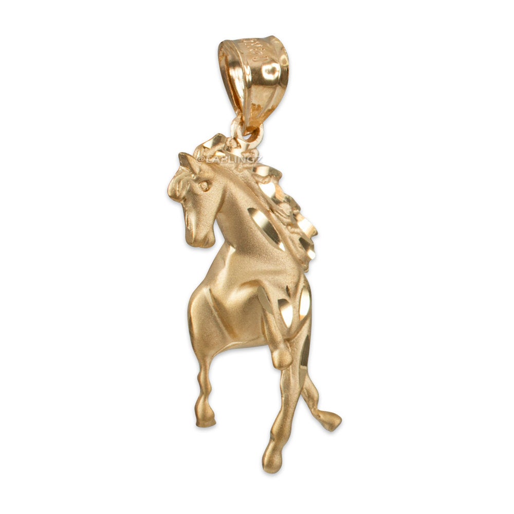 Gold Stallion Horse Satin DC Pendant Necklace (10K, 14K, yellow, white, rose gold) Karma Blingz