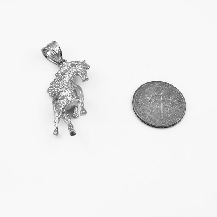 Sterling Silver Stallion Horse Satin DC Pendant Necklace Karma Blingz