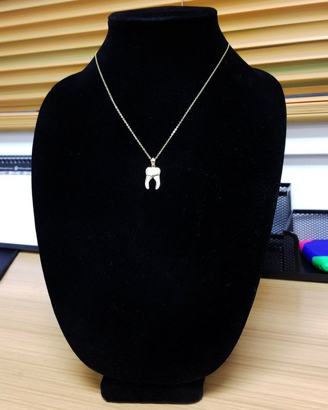 Polished Gold Molar Tooth Dental Charm Necklace (10K, 14K, yellow, white, rose gold) Karma Blingz