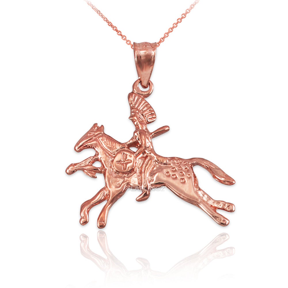 Solid Gold Indian Chief Horse Rider Pendant Necklace (10K, 14K, yellow, white, rose gold) Karma Blingz